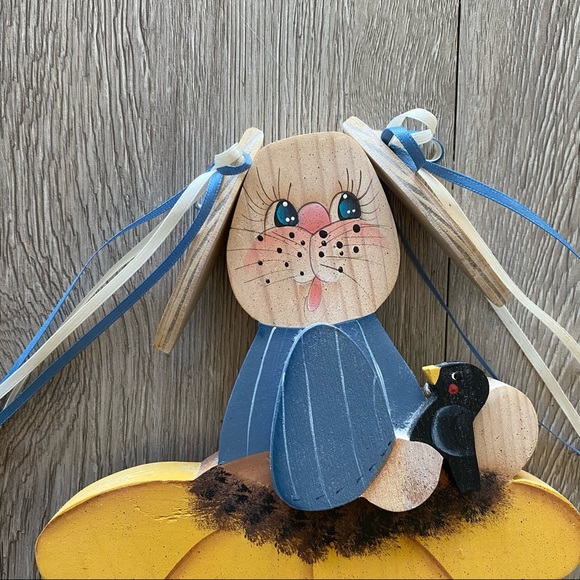 Vintage Wooden 7.5” Hand-painted Bunny Rabbit with Bird - Picture 2 of 10